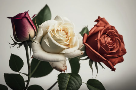 Beautiful roses on a white background. Shallow depth of field. Toned.