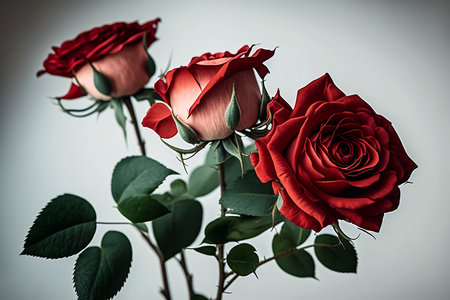 Beautiful red roses on a white background, valentines dayの素材
