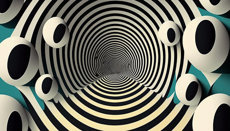 3d illustration of abstract geometric tunnel with concentric circles in the centerの素材