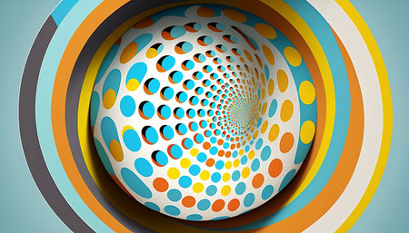 abstract background with blue and orange circles. 3d render illustrationの素材