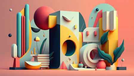 3d render, abstract geometric shape, minimal design, 3d illustrationの素材