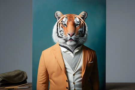 Portrait of a tiger in a business suit. Business concept.の素材
