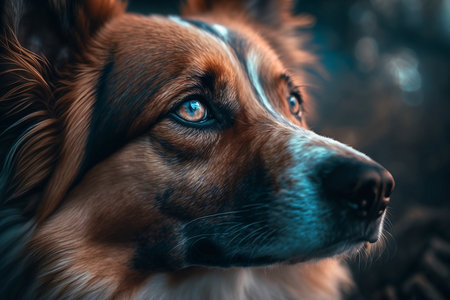 Portrait of a dog with blue eyes on a natural background.の素材