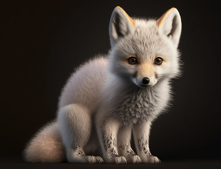 3D rendering of a cute fox isolated on black studio background.の素材