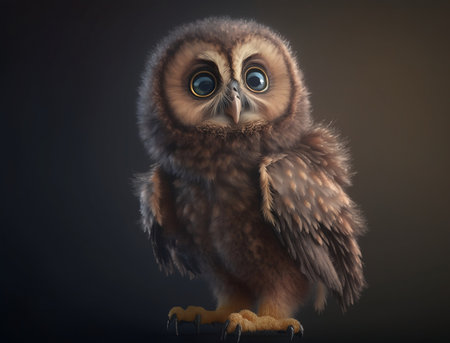 Owl with big eyes on a black background. 3d renderingの素材