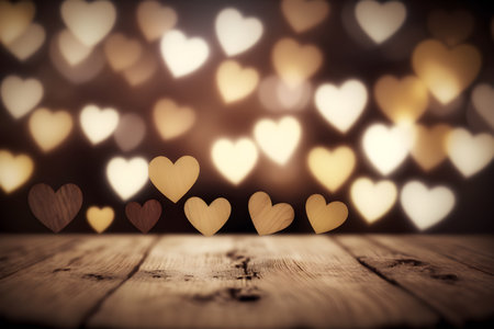 Wooden hearts bokeh background. Valentines day concept.の素材