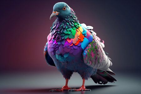 3D rendering of a colorful Pigeon on a dark backgroundの素材