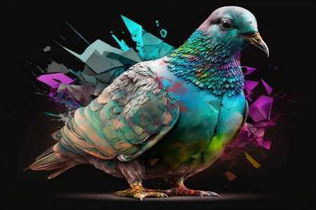 Pigeon on abstract colorful background with splashes and blotsの素材