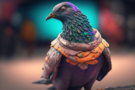 Pigeon statue on blurred background. 3D illustration. Vintage style.の素材