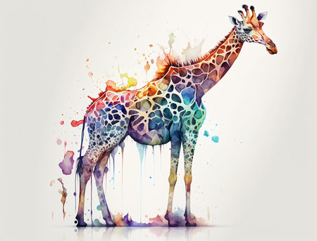 Giraffe with watercolor paint splashes. Vector illustration.の素材