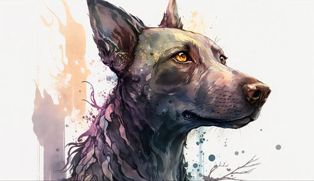 Digital painting of a dog. Digital painting of a dog's head.の素材