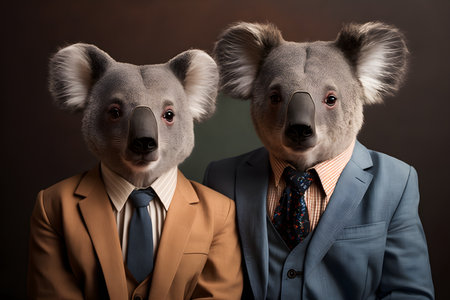 Two koalas in a suit and tie. Studio shot.の素材