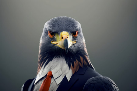 eagle in business suit and tie on dark background with copy spaceの素材