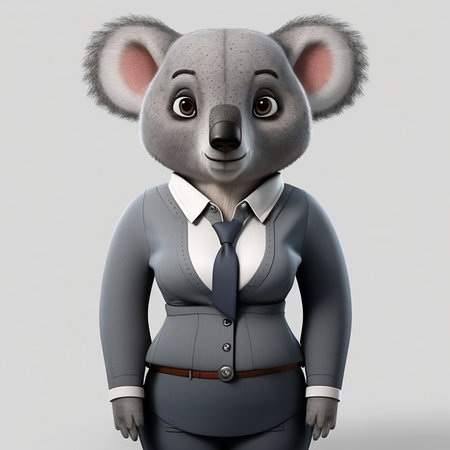 Cartoon koala wearing a business suit and tie, 3d renderの素材
