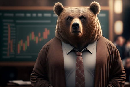 Portrait of a bear in a business suit with a tie.の素材