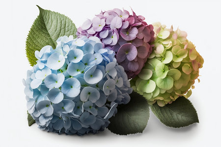 Colorful hydrangea flowers isolated on a white background.の素材