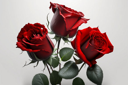 Red roses on a white background. 3d rendering, 3d illustration.の素材