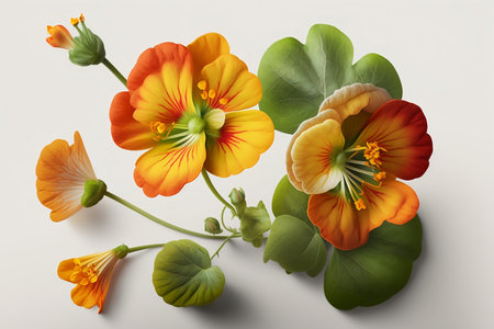 Nasturtium flowers on white background. 3D illustration.の素材