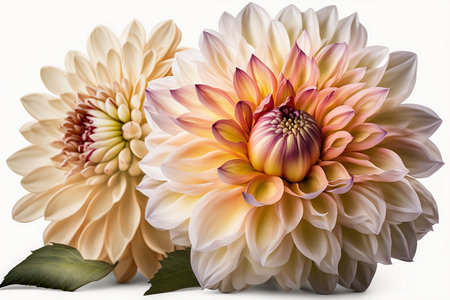 White and pink dahlia flowers isolated on a white background.の素材