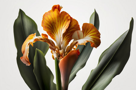 Beautiful orange gladiolus flower isolated on white background. Studio shot.の素材