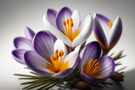 Beautiful crocus flowers on a dark background. Spring flowers.の素材