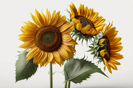 Beautiful sunflowers on a white background, close-upの素材