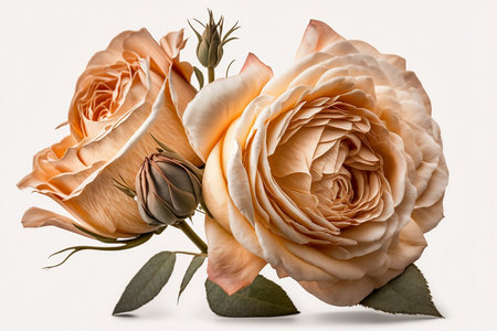 Bouquet of beige and orange roses on a white backgroundの素材