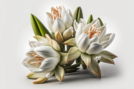 Bouquet of white lily flowers on a white background.の素材