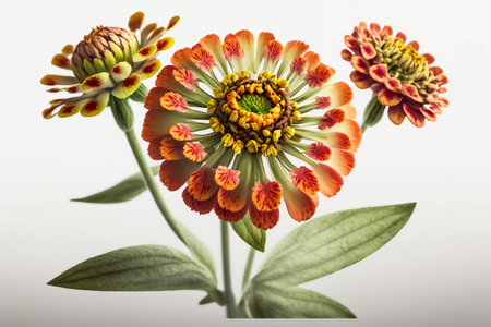 Zinnia flowers isolated on white background. Zinnia elegansの素材
