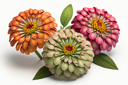 Zinnia flower isolated on white background. 3D illustration.の素材