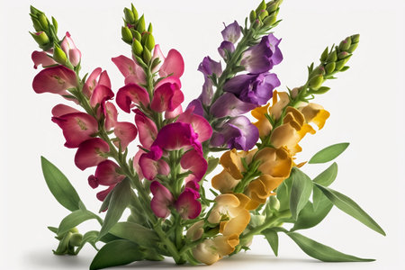 A bouquet of freesia flowers on a white background.の素材
