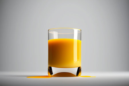 Orange juice in a glass isolated on gray background. 3d illustrationの素材