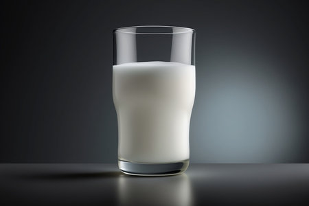 Glass of fresh milk on dark background. 3d render illustration.の素材