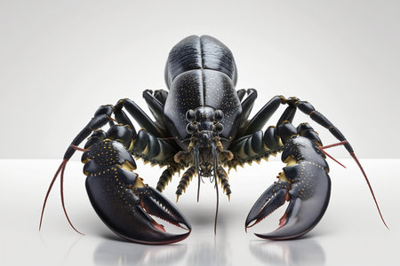 Black crayfish on a white background. 3D illustration.の素材