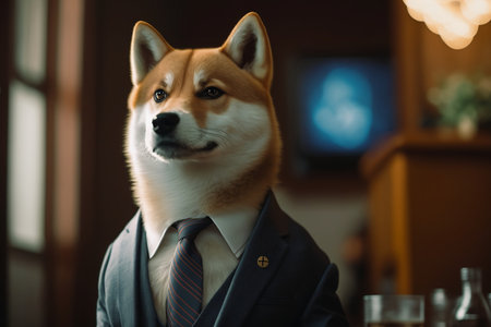 Shiba inu dog in a business suit with a tie.の素材