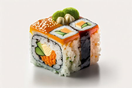 Japanese Cuisine - Sushi Roll with Cucumber, Cream Cheese and Raw Salmon inside. Nori outsideの素材
