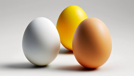 Three eggs on a white background. 3d render. Easter conceptの素材