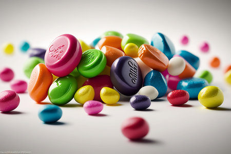 Colorful candies on white background with copy space for text.の素材