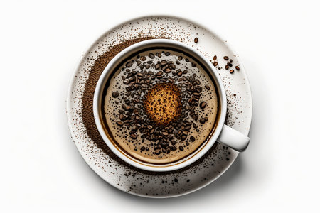 Coffee cup with coffee beans isolated on a white background.の素材