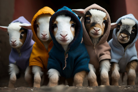 A group of goats in a village in the north of Portugal.の素材