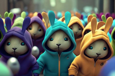 a group of easter bunny in a rowの素材