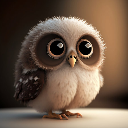 Cute owl with big eyes, 3d render, square imageの素材