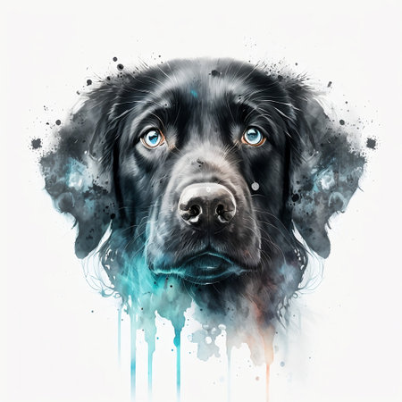 Portrait of a dog with blue eyes and blots on white backgroundの素材
