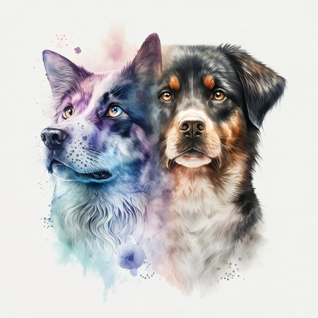 Watercolor portrait of two dogs on a white background. Digital painting.の素材