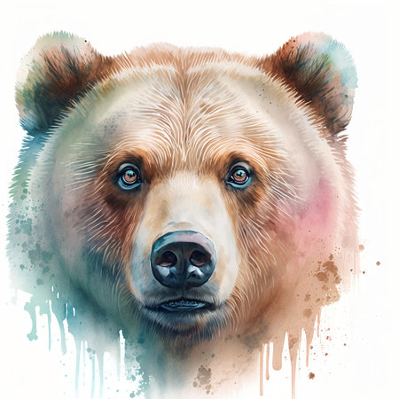 Grizzly bear. Digital watercolor painting. Vector illustration.の素材