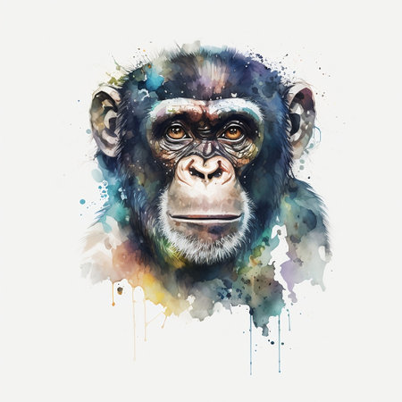 Chimpanzee portrait with watercolor splashes. Vector illustration.の素材