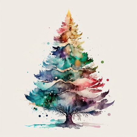 Watercolor Christmas tree. Watercolor painting on white background. Vector illustration.の素材