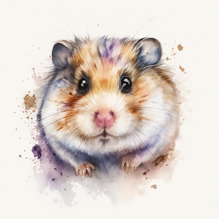 Watercolor portrait of a hamster on a white background. Digital paintingの素材