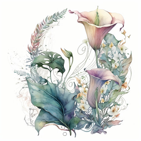 Beautiful vector card with nice watercolor calla lily flowersの素材