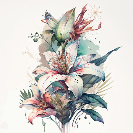 Beautiful bouquet of lilies in watercolor style. Vector illustration.の素材